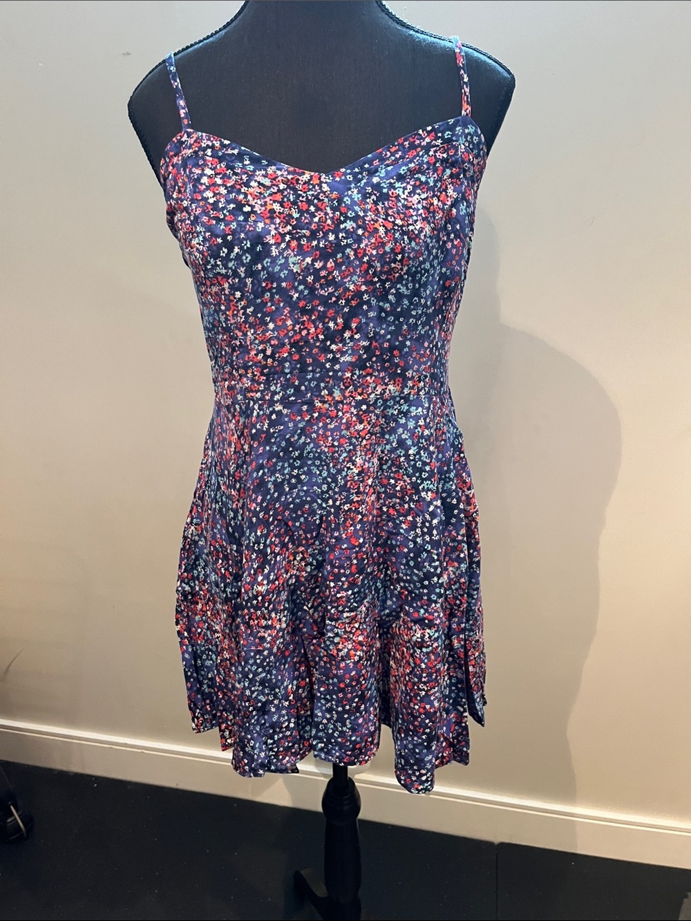 Aeropostale Navy Floral Spaghetti-Strap Mini Dress